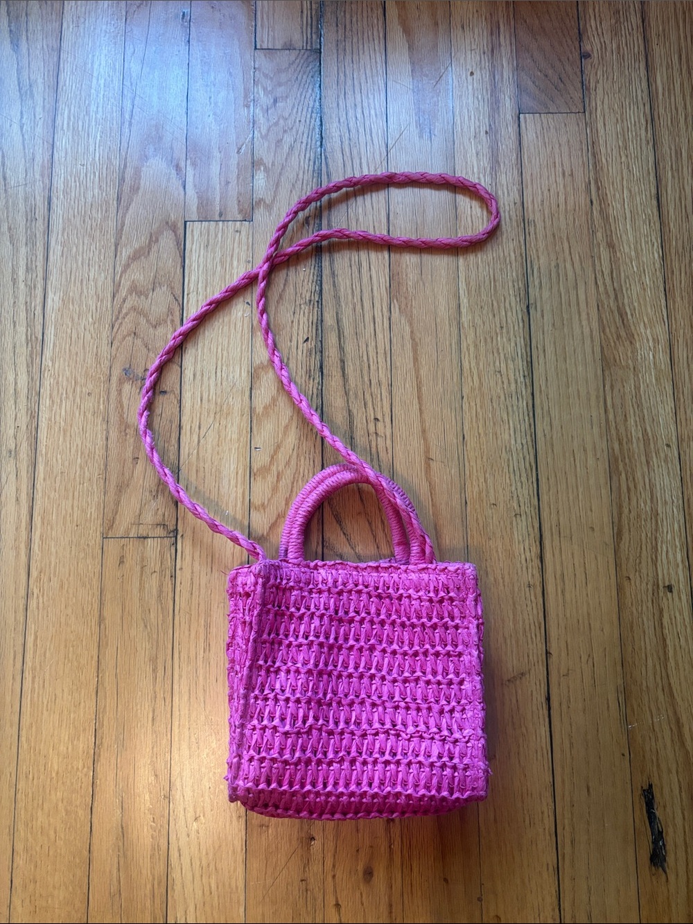 H&M Pink Handwoven Mini Crossbody Bag with Braided Strap